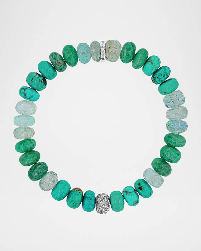 Sterling Silver and Mixed Blue Bead Bracelet with Diamonds